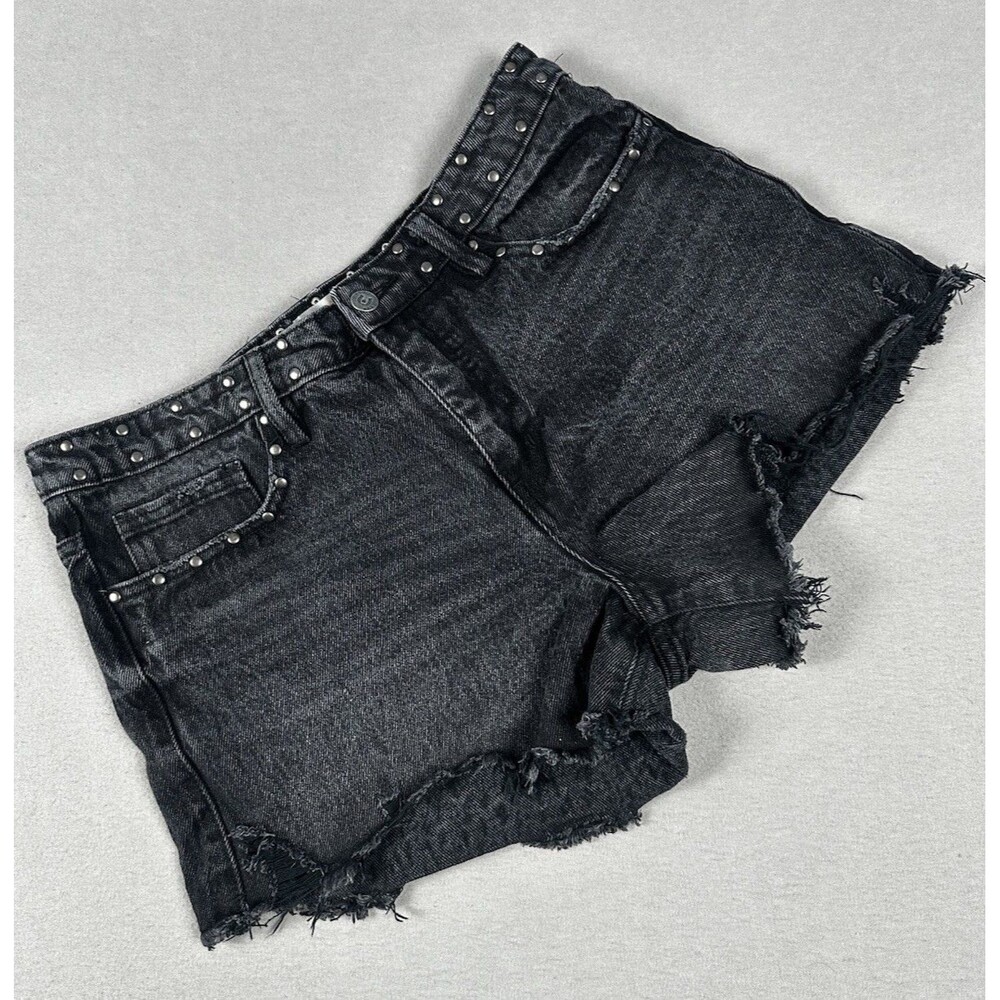 Austin Landing 100% Cotton Jean Shorts Women's 13/31 Black Pockets Studs Frayed
